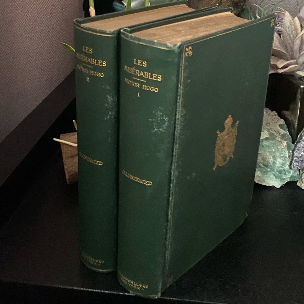 2 Volume antique books Les Miserables Victor Hugo published 1887